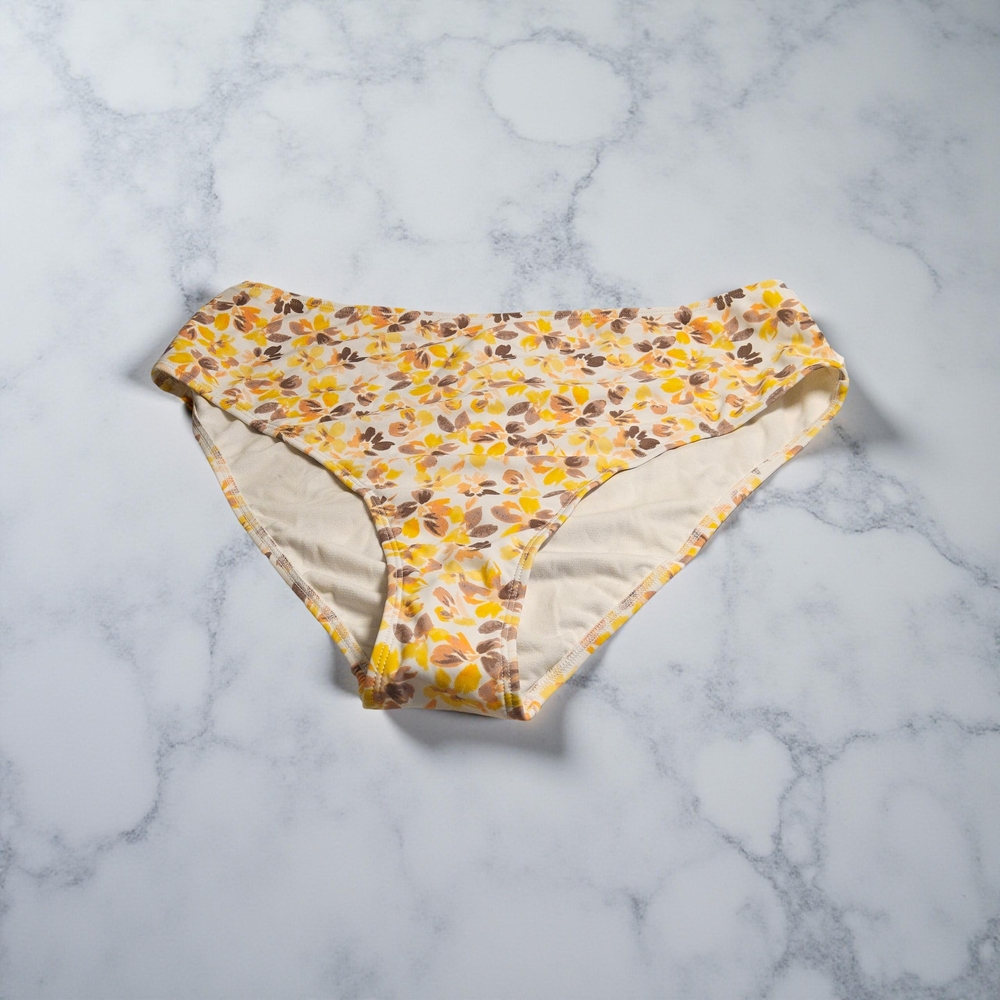NWOT Size XL Cupshe Yellow and Brown Floral High Waisted Bikini Bottoms